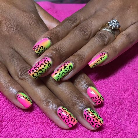 Neon Leopard Print Nails, Neon Cheetah Nails, Neon Cheetah Print Nails, Ibiza Nails, Cheetah Print Nails, Natural Manicure, Cheetah Nails, Leopard Print Nails, Nice Nails