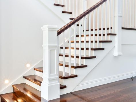 Staircase Design Gallery | Inspiration Staircase Designs Melbourne Craftsman Stairs, Banister Remodel, Craftsman Staircase, Diy Study Table, Stair Plan, Diy Landscaping Ideas, Stair Banister, Timber Staircase, Traditional Staircase