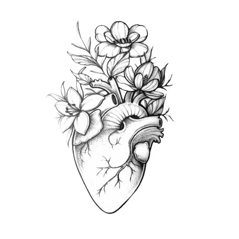 Heart And Flower Tattoo Designs, Heart Tattoo Stencil, Realistic Heart Tattoo, Arm Tattoos Black, Sister Tat, Rose Drawing Tattoo, Medical Tattoo, E Tattoo, Tattoo Project