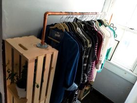 IMG_8534 Diy Clothes Storage Ideas, Clothing Rack Ideas, Diy Clothing Rack, Clothes Storage Ideas, Clothes Rack Design, Diy Clothes Storage, Blue Shelves, Diy Clothes Rack, Diy Coat