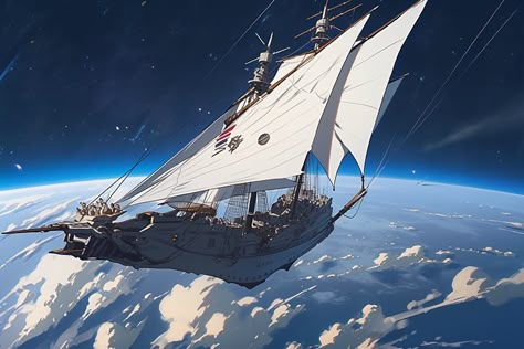 Artificer Creations, Flying Battleship Fantasy Art, Solar Sail, Spelljammer Ships, Fantasy Airship Magic, Airship Art, Sci Fi Ship, Flying Ship, Steampunk Airship