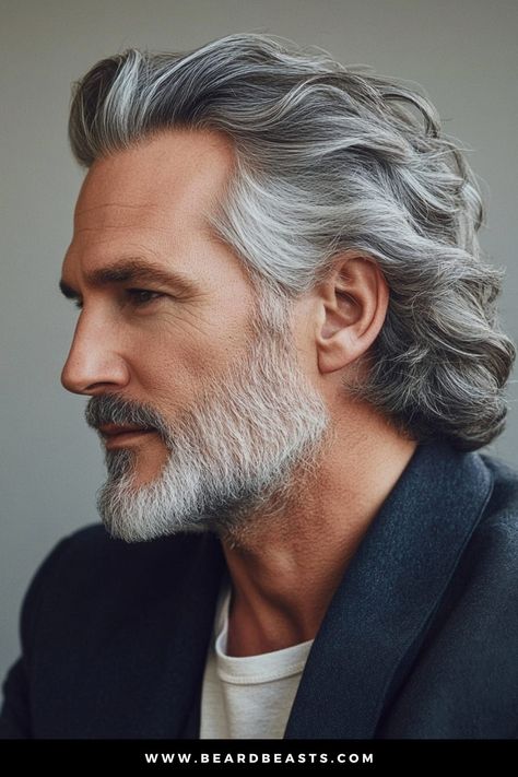 Top Hairstyles for Older Men | Stylish Cuts to Revamp Your Look – Beard Beasts Beard And Long Hair Men, Gray Hair Men Hairstyles, Grey Hair Men Over 50, Older Mens Long Hairstyles, Guys Haircut, Grey Hair Beard, Grey Hair Model, Groomed Beard, Long Silver Hair