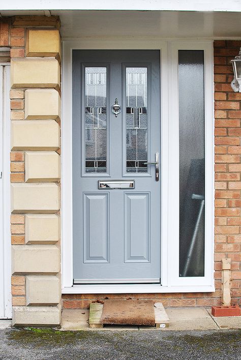 Composite Front Doors Uk, Grey Front Door, Front Door Colours, Front Doors Uk, Composite Front Doors, Chrome Furniture, Grey Front Doors, Victorian Front Doors, White Front Door