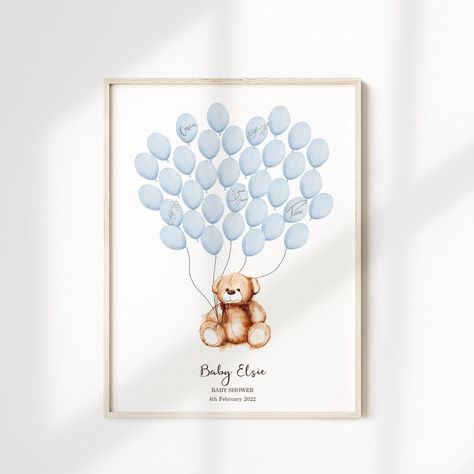 Baby Shower List, Teddy Bear Balloon, Baby Shower Fingerprint, Baby Guest Book, Bear Balloon, Floating Balloons, Idee Babyshower, Fingerprint Tree, Blue Teddy Bear