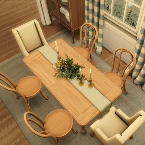 hyggetrait on Tumblr Sims 4 Dinner Table Cc, Sims 4 Breakfast Nook, Sims 4 Dining Cc, Sims 4 Dining Table, Sims 4 Dining Room Cc, Sims 4 Dining Room, Circle Dining Table, Sims 4 Family, Circular Dining Table