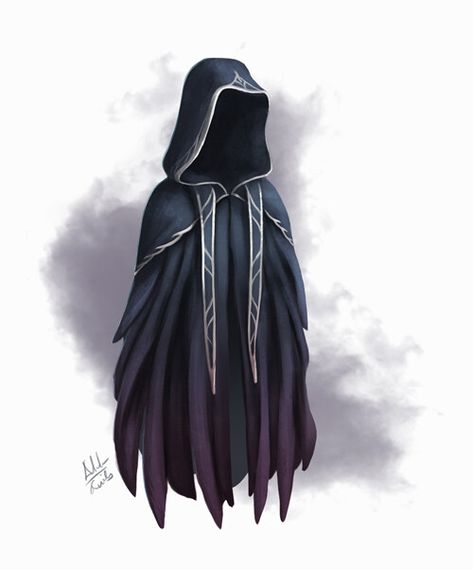 ArtStation - Cloaks, Adela Quiles Black Cloak Fantasy Art, Cloak Designs Art, Cloak Fantasy Art, Fantasy Cloak Art, Fantasy Cloak Design, Sigh Drawing, Cloaked Character Design, Cloak Designs, Dnd Cloak