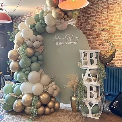 Amazon.com: Sage Green Balloon Garland Arch Kit 153pcs Sand White Chrome Metallic Gold Avocado Olive Boho Pastel Balloons for Baby Shower Birthday Wedding Jungle Safari Party Decorations : Home & Kitchen Sage Green Balloon Arch Backdrop, Balloon Arch Baby Shower Neutral, Sage And Cream Baby Shower Ideas, Green And Cream Baby Shower Decor, Light Green Baby Shower Ideas, Baby Shower Ideas Sage Green, Baby Shower Green Theme, Sage Green Baby Shower Decor, Baby Shower Ideas Elephant Theme