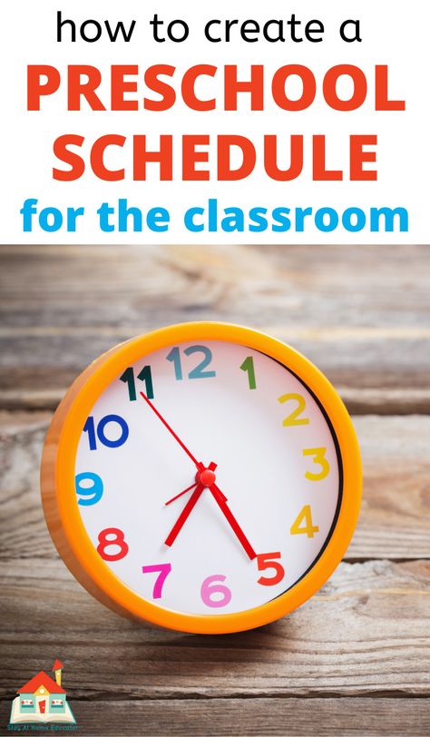 Here are tips from a veteran teacher about how to create a daily preschool schedule! We include a sample schedule and a schedule template to help you create your own. It's perfect for creating a daily preschool schedule at home, or for teachers creating one for the classroom. Daily Preschool Schedule At Home, Prek Daily Schedule, Preschool Routine Daily Schedules, Preschool Schedule At Home, Prek Schedule, Daily Schedule Ideas, Preschool Routine, Schedule Ideas, Preschool Schedule