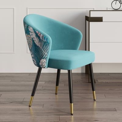 Greenish Blue Velvet Dining Chair Curved Back Modern Arm Chair Gold & Black Modern Arm Chair, Blue Velvet Armchair, Blue Dining Room Chairs, Mid Century Modern Accent Chairs, Blue Velvet Dining Chairs, Dining Room Blue, Velvet Drapes, Velvet Dining Chair, Modern Accent Chair