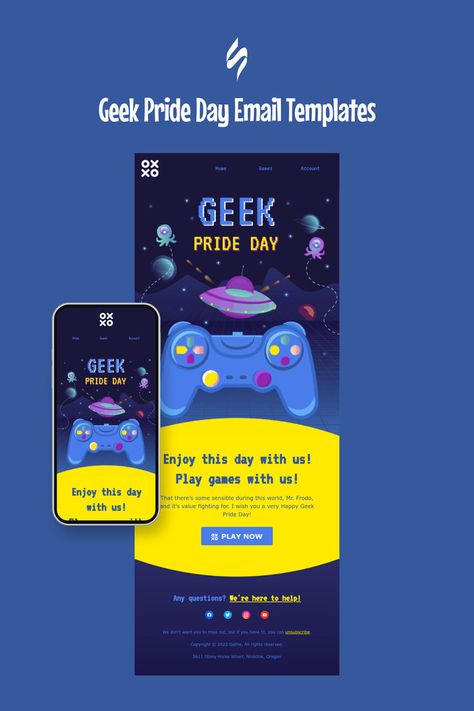 Geek Pride Day Email Template "Play games with us" for Hobbies industry. Create eye-catching templates that leave a lasting impact.🌠🌟 Follow us on Pinterest for design and marketing hacks! 📈💌 #geekprideday #stripoemail #emailtips #emailnewsletter #emailtemplate #emaildesign #emailmarketing #emaildesignlayout Internship Portfolio, Geek Pride Day, Holiday Emails, Email Template Design, Email Blast, Marketing Hacks, Email Newsletter Design, Holiday Campaign, Pride Day