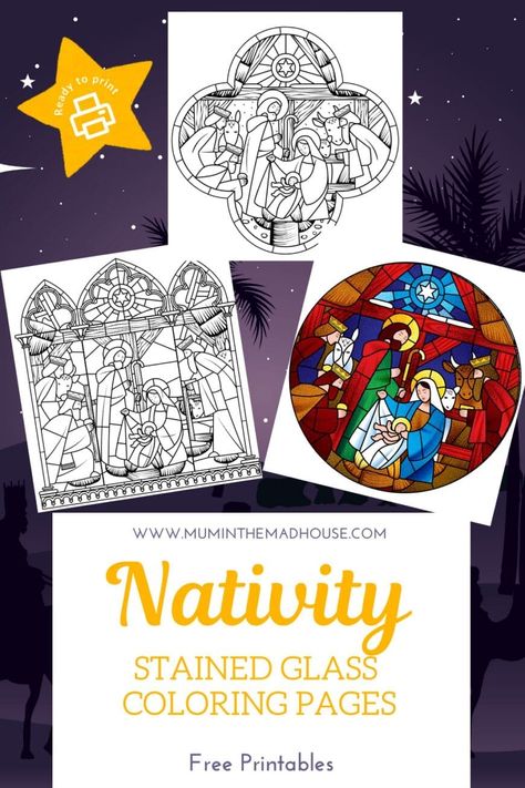 Create a beautiful nativity scene with these free stained glass coloring pages. Perfect for kids, holiday crafts, and DIY Christmas decor. Download now!#ChristmasCrafts #NativityColoring #FreePrintables #HolidayDIY #StainedGlassArt Catholic Christmas Crafts For Kids, Catholic Christmas Crafts, Kids Holiday Crafts, Nativity Printables, Stained Glass Coloring Pages, Stained Glass Nativity, Nativity Coloring Pages, Catholic Christmas, Christmas Coloring Sheets