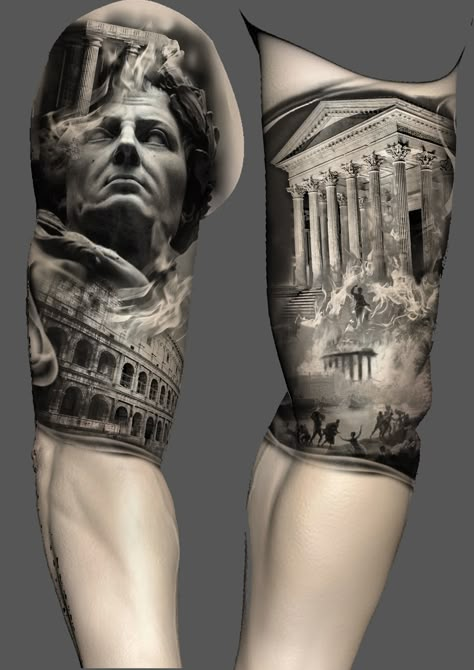 Leg Tattoo Men Greek, Tattoos Greek Mythology, Tattoos Greek, Rome Tattoo, Create Tattoo, Roman Tattoo, Gladiator Tattoo, Zeus Tattoo, Inner Bicep Tattoo