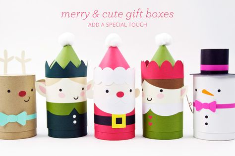 Cardboard Roll Crafts, Diy Christmas Box, Cylinder Packaging, Tube Crafts, Holiday Gift Box, Toilet Paper Roll Crafts, Christmas Card Crafts, Paper Roll Crafts, Cute Gift Boxes