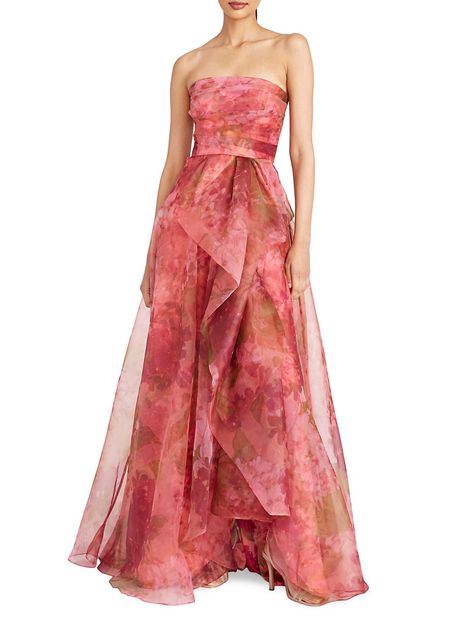 Shop Theia Fahreta Floral Strapless Gown | Saks Fifth Avenue Patterned Formal Dress, Floral Formal Gown, Formal Floral Dress, Formal Ball Gowns, Floral Gowns, Floral Evening Gown, Theia Couture, Couture Beading, Dress Organza