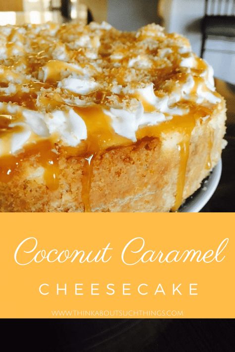 Take your cheesecake to the next level with this coconut caramel cheesecake. It's rich and yummy! This cheesecake recipe is easy to make and BIG to impress. #cheesecake #coconut #caramel Caramel Coconut Cheesecake, Cheesecake Coconut, Cake Coconut, Caramel Coconut, Coconut Dessert, Salted Caramel Cheesecake, Coconut Cheesecake, Coconut Desserts, Baked Cheesecake Recipe