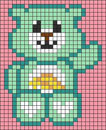 Care Bear Perler Beads Pattern, Cute Alpha Patterns, Kawaii Cross Stitch, Graph Crochet, Easy Pixel Art, Pixel Drawing, Beaded Bookmarks, Pixel Art Grid, Pix Art