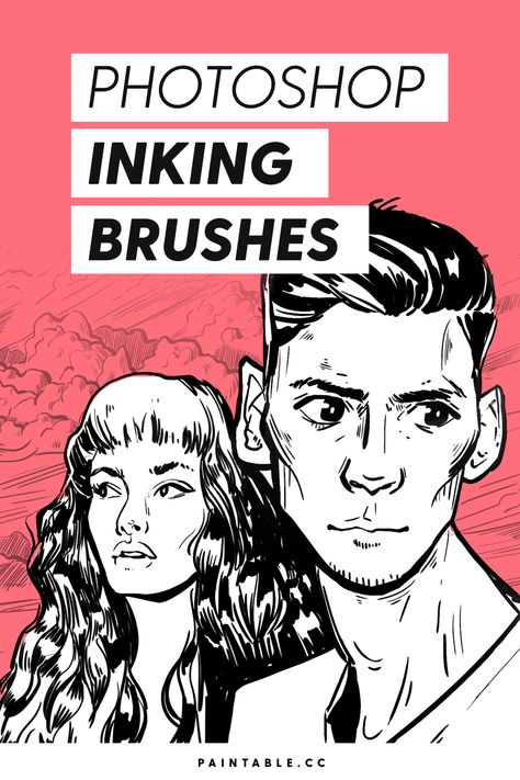 Inked drawing of a woman and a man with the title 'Photoshop Inking brushes' Photoshop Brushes Free Download, Line Art Photoshop, Brushes For Photoshop, Photoshop Brushes Free, Sketch Photoshop, Free Brushes, Illustrator Brushes, Start Drawing, Procreate Brushes Free