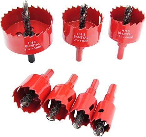 Laiwei Bi-Metal Hole Saw Kit, 7 Pcs 7/8" to 2-1/2" General Purpose Hole Saw Drill Bits, HSS Hole Cutter with Arbor for Wood, Plastic, Drywall, Soft Metal Saw Stand, Electrical Conduit, Pvc Board, Hole Saws, Saw Accessories, Hard Metal, Drilling Holes, Hole Saw, Cordless Drill