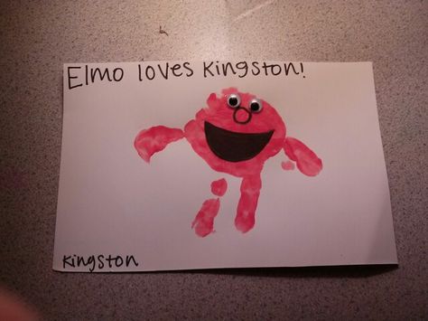 Cute little Elmo handprint craft idea for preschoolers! Letter E Infant Art, Craft For Infants, Letter E Art, Toddler Craft, Art Preschool, Infant Room, Handprint Craft, Daycare Ideas, Daycare Crafts