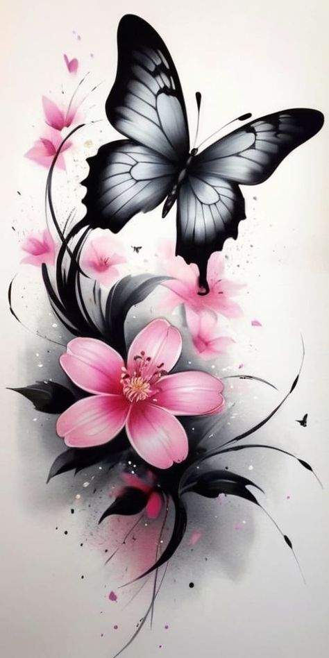 Flores Tattoo Mujer, Butterfly Woman Tattoo, Woman Tattoo Design, Word Tattoo Ideas, Butterfly Tattoos Images, Front Shoulder Tattoos, Butterfly Woman, Surreal Images, Lily Tattoo Design