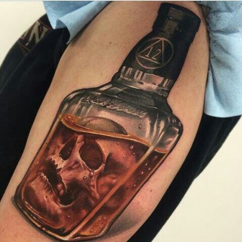 Tattoo Bar, Pirate Tattoo, Bottle Tattoo, Circle Tattoos, Muster Tattoos, Geniale Tattoos, 3d Tattoos, Skull Tattoo Design, A Skull