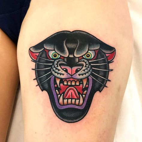 Sailor Jerry Classic Tattoo Style - Panther Tattoo Panther Tattoos, Traditional Panther Tattoo, Black Panther Tattoo, Traditional Tattoo Old School, Traditional Tattoo Inspiration, Panther Tattoo, Tattoo Old School, Tattoo Zeichnungen, Disney Tattoo