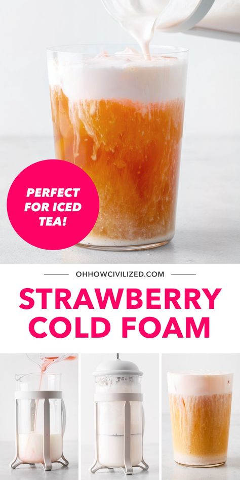 Flavored Cold Foam, Strawberry Cold Foam, Blue Butterfly Pea Flower Tea, Summer Tea Recipes, Summer Coffee Drinks, Flavored Iced Tea Recipes, Blue Butterfly Pea Flower, Hot Tea Recipes, Pea Flower Tea