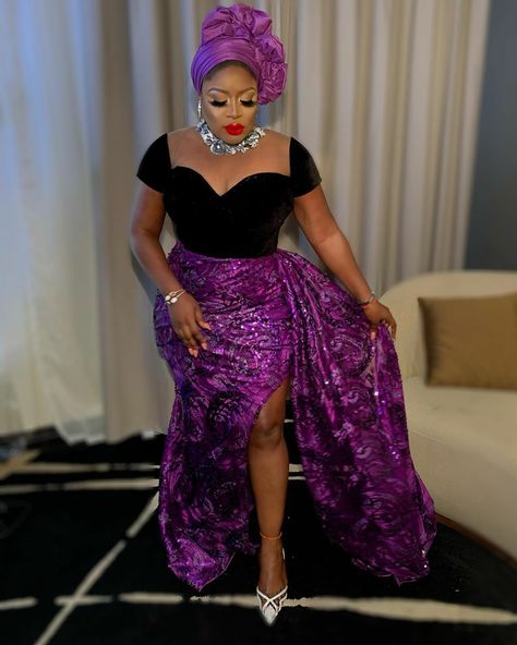 Purple Asoebi Lace Styles For Wedding, Purple Lace Gown Styles Aso Ebi, Purple And Lilac Lace Asoebi Styles, Purple Wedding Guest Dresses, Aso Ebi Lace Styles 2022 Long Gown, Royal Purple Wedding, Asoebi Lace Styles Classy Asoebi Lace Styles Classy 2021, Asoebi Lace, Lace Blouses