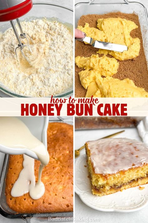 how to make viral honey bun cake Hunny Bun Cake Recipe, Easy Moist Honeybun Cake, Honeybun Cake, Homemade Honey Buns, Homemade Honey Buns Baked, Homemade Iced Honey Buns, Old Fashioned Honey Bun Cake, How To Make A Honey Bun Cake, Deserts Recipes