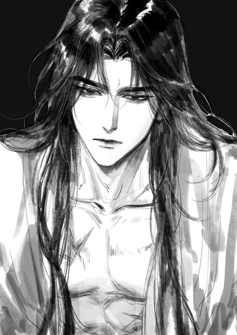 Long Hair Guy Character Design, Male Drawing Long Hair, Long Haired Guy Art, Evil Man Character Design, Brushing Hair Drawing, How To Draw Long Hair Male, Long Hair Man Art, Long Haired Men Drawing, Man With Long Hair Drawing