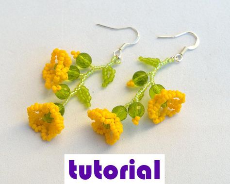 Beaded Flower Earrings, Anting Manik, Beaded Flowers Patterns, Beadwork Tutorial, Art Perle, Earrings Tutorial, Beaded Earrings Tutorials, Pendant Tutorial, Bead Weaving Patterns