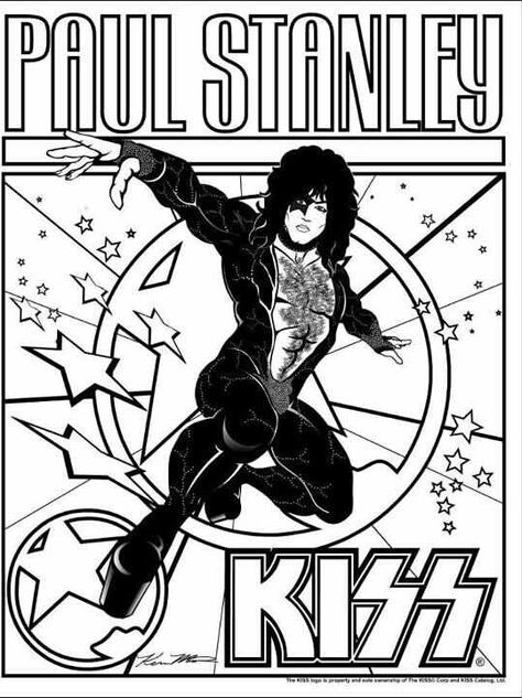 Paul coloring page! Rockstar Coloring Pages, Kiss Band Coloring Pages, Band Coloring Pages, Kiss Draw, Kiss Band Cartoon, Kiss Band Paul Stanley, Banda Kiss, Paul Kiss, Kiss Logo