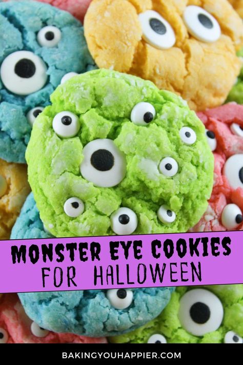 Monster Cookies Halloween, Neon Food Coloring, Cookies For Halloween, Sweet Easy Recipes, Chocolate Spiders, Monster Cookies Recipe, Gooey Cookies, Monster Eyes, Halloween Baking