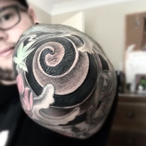 Spiral Elbow Tattoo by maddog_tatts Elbow Tats, Inner Elbow Tattoos, Spiral Tattoo, Nova Tattoo, Spiral Tattoos, Hannya Mask Tattoo, Elbow Tattoo, Tattoo Filler, Japan Tattoo Design