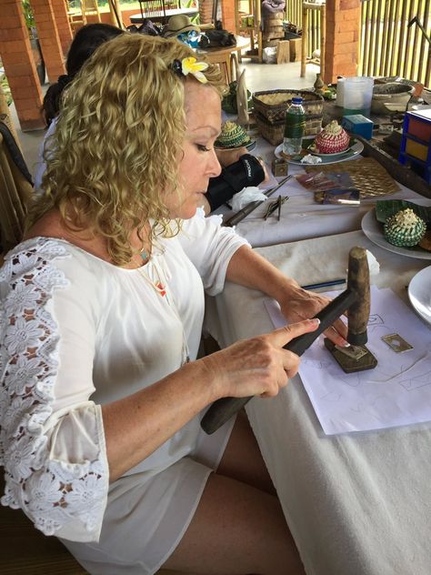 Silver jewelry class in Bali! Bali Retreat, Silver Jewelry Making, Jewelry Making Classes, Hot Springs Arkansas, Lotus Pendant, Learn To Surf, Bali Silver, Vegan Travel, Teaching Yoga