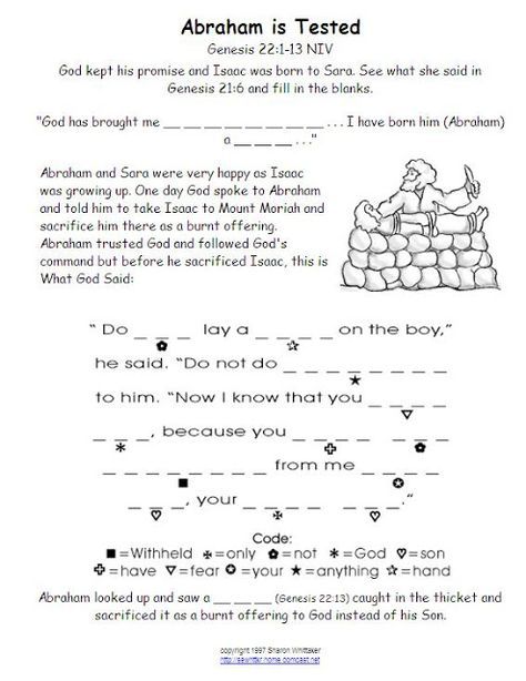 BIBLE worksheet: Abraham/Isaac Sacrifice Abraham Bible, Abraham And Isaac, Sunday School Worksheets, Abraham Isaac, Story Of Abraham, Bible Worksheets, Kids Sunday School Lessons, Abraham And Sarah, Bible Activities For Kids