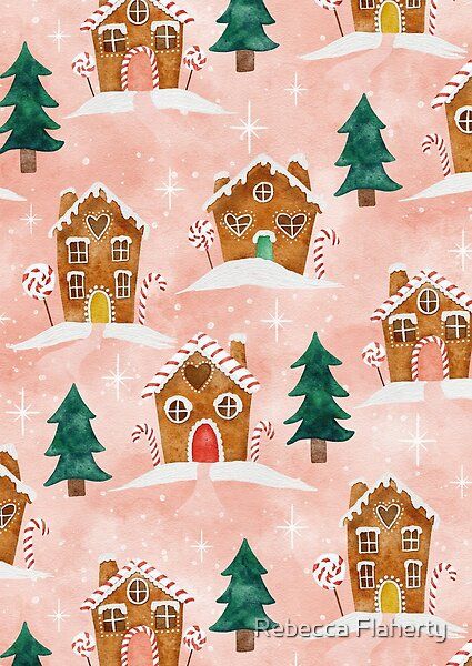 A candy sweet Christmas pattern of hand painted gingerbread houses. Digital watercolour by Rebecca Flaherty. Painted Gingerbread, Gingerbread House Christmas, Watercolour Christmas, Adobe Fresco, Candy Sweet, Christmas Sweets, Glass Bauble, Gingerbread Houses, Sweet Christmas