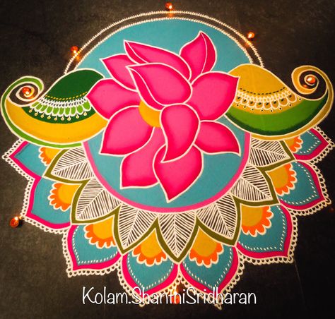 Rangoli Kolam Designs With Colour, Modern Rangoli, Lotus Rangoli Designs, Rangoli Designs Videos, Cartoons Rangoli Design, Cartoons Rangoli, Colourful Rangoli, Margazhi Kolam, Pongal Kolam