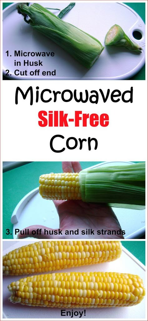 Microwave Cob on the Cob in the husk. No mess and you won't have to deal with any silk either. It's the easiest way to enjoy fresh corn in minutes! Microwave Corn On The Cob, Microwave Corn, Microwave Cooking, Corn On Cob, Corn Recipes, Classic Kitchen, Microwave Recipes, Corn On The Cob, Veggie Side Dishes