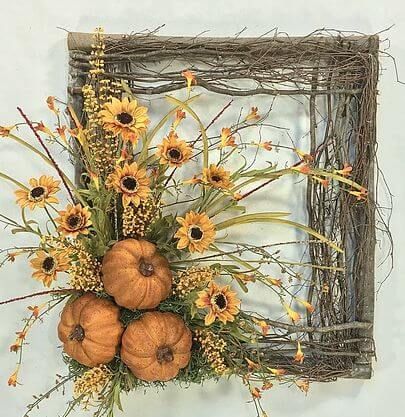 Picture Frame Wreath, Square Wreath, Fall Floral Decor, Crooked Tree, Fall Thanksgiving Decor, Fall Crafts Diy, Sunflower Decor, Sunflower Wreaths, Autumn Wreaths