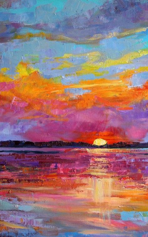 Colorful Sky Painting, Colorful Sky, Sunset Artwork, Arte Indie, Arte Van Gogh, Bright Art, Soyut Sanat Tabloları, Palette Knife Painting, Sky Painting