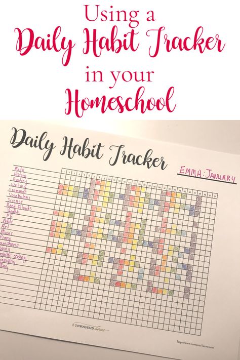 How to use a Daily Habit Tracker in your Homeschool plus a FREE PRINTABLE to get you started!    A Daily Habit Tracker is an easy way to make sure that you see the big picture of your homeschool.  It takes the stress away from what you think you should be doing, and instead shows you what you are accomplishing each and every day! via @townsendhouse1 Daily Habits Tracker, Daily Habit Tracker, Homeschool Books, Homeschool Encouragement, Homeschool Life, Homeschool Planner, Homeschool Lesson, Homeschool Help, Homeschool Planning