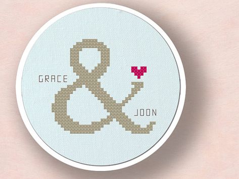 https://www.etsy.com/listing/92202759/couple-ampersand-love-personalizable?ref=shop_home_active_4 Wedding Cross Stitch Patterns, Wedding Cross Stitch, Wedding Cross, Cross Stitch Love, Pola Kristik, Cross Stitch Alphabet, Cross Stitch Charts, Cross Stitch Kits, Embroidery Kits