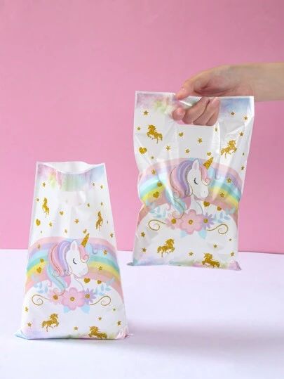 Candy Bar Bags, Party Candy Bags, Plastic Gift Bags, Kids Favors, Unicorn Party Favors, Beg Tangan, Unicorn Theme, Kids Party Decorations, Unicorn Gifts