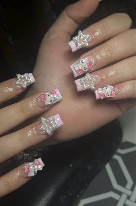 There's a new beauty trend taking over Instagram and it's absolutely stunning. Say hello to "quartz nails". Paznokcie Hello Kitty, Hello Kitty Nails Art, Nails Essie, 2025 Spring, Kitty Nails, Spring House, Girly Acrylic, Girly Acrylic Nails, Cute Acrylic Nail Designs