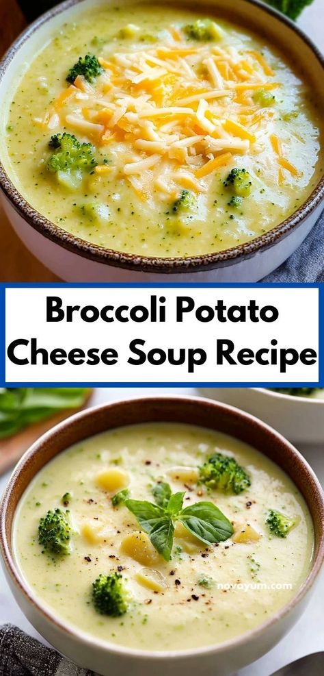 Need a warm and satisfying option for chilly evenings? Discover this Broccoli Potato Cheese Soup Recipe that combines fresh broccoli and potatoes with rich cheese. It's an ideal choice for easy soup recipes that please the whole family. Potato Broccoli Cheese Soup, Broccoli Potato Soup Recipes, Broccoli Potato Cheese Soup, Potato Cheese Soup, Broccoli Potato Soup, Broccoli Potato, Potato Broccoli, Cheese Soup Recipe, Broccoli And Potatoes