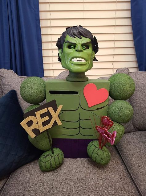 Diy homemade valentines box Hulk Valentines Boxes, Valentines Day Box, Kids Valentine Boxes, Valentine Boxes, Valentines Box, Valentine Gifts For Kids, Valentine Day Boxes, Valentine Box, Valentines For Kids