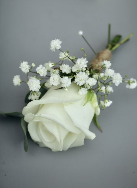 White Rose Buttoniere, White Gypsophila Bouquet, White Rose Wedding Boutonniere, Small White Rose Boutonniere, Simple Rose Boutonniere, Bridesmaid Flowers Bouquet, Simple Button Holes Wedding, White Rose Gypsophila Bouquet, Single White Rose Bouquet