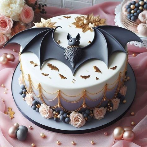 Bat Birthday Cake, Cave Cake, Candy Filled Cake, Gothic Cakes, Epic Cakes, Halloween Eats, Bat Cake, Gothic Cake, Witch Cake