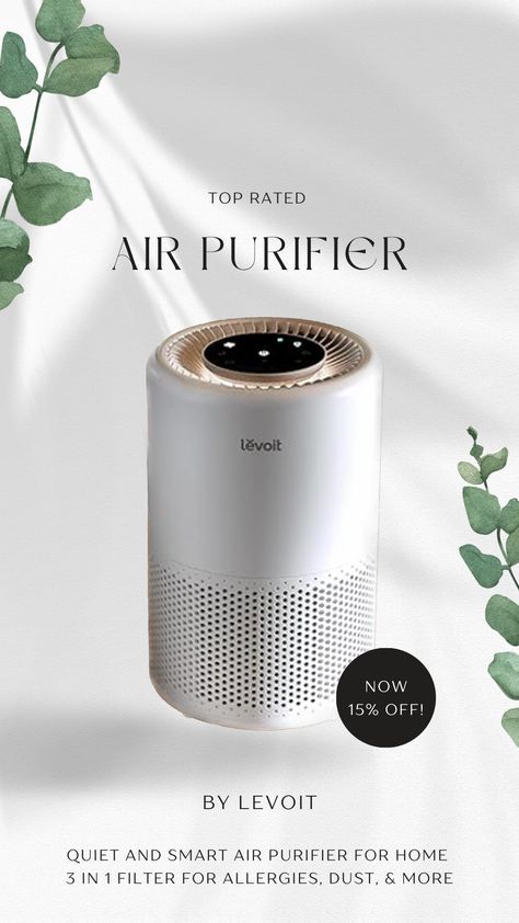 I love this air purifier! I own it personally and it was one of the best home technology purchases I've made! It's great for allergies, especially if you have pets, and has tons of helpful features like a light!

LEVOIT Air Purifier for Home Allergies Pets Hair in Bedroom, Covers Up to 1095 ft² by 45W High Torque Motor, 3-in-1 Filter with HEPA sleep mode, Remove Dust Smoke Pollutants Odor, Core300-P

*taken me a while to post so that discount may not be available but this item has deals often! Bedroom Covers, Cute Air Purifier, Levoit Air Purifier, Nice Air Purifier And Fan, Small Air Purifier, Okaysou Air Purifier, Home Technology, Bedroom Refresh, Own It